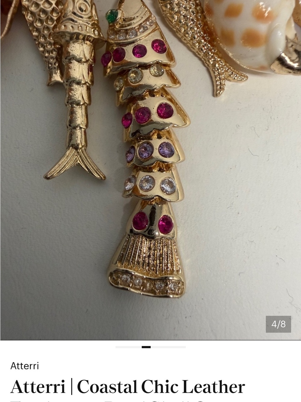 Atterri Coastal Chic Leather Necklace - Brown with Gold & Pearl Accents - Picture 10 of 13